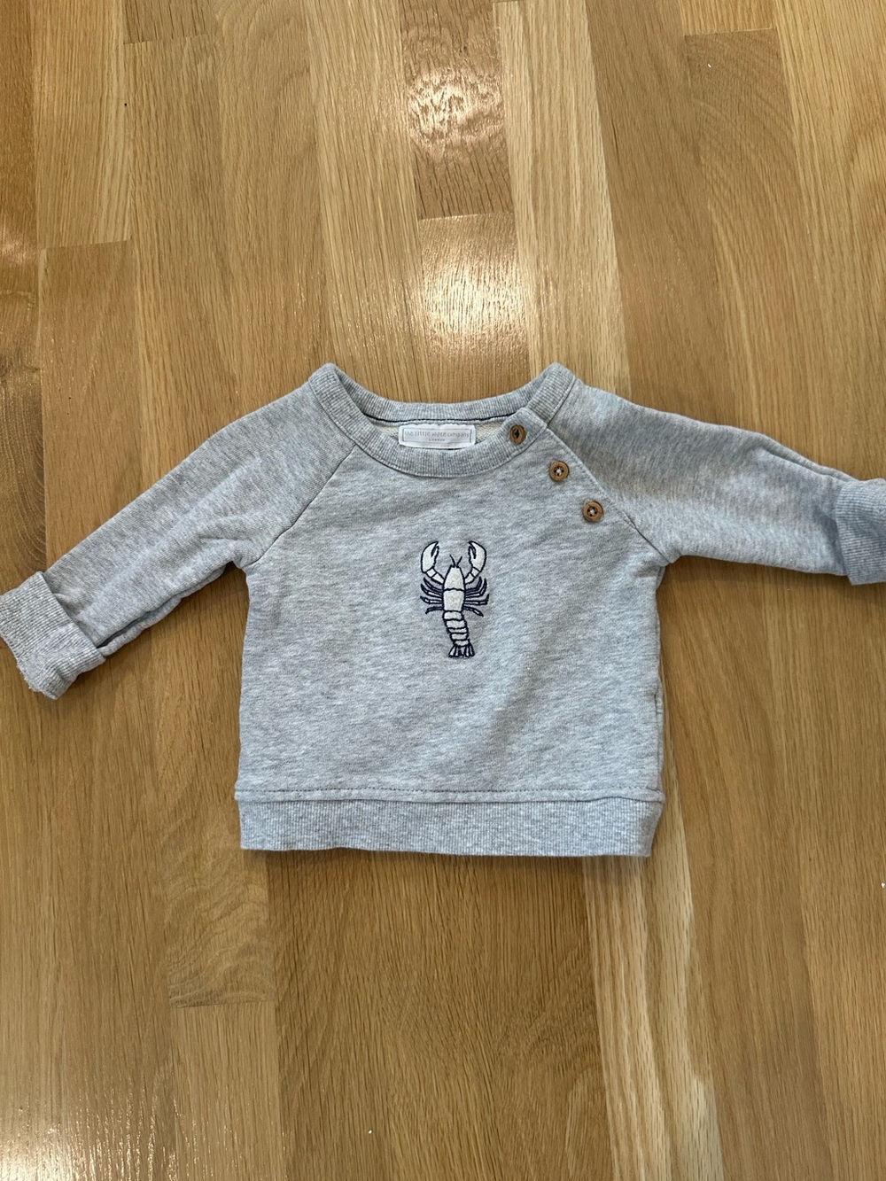 The White Company Baby Grey Pullover Sweatshirt, Lobster Embroidery, 3-6 Months